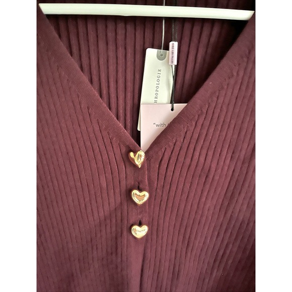 Anthropologie Avec Les Filles burgundy ribbed cardigan heart buttons sz L - Picture 9 of 13